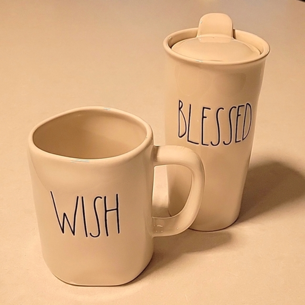 Rae Dunn blessed & wish mugs (2)